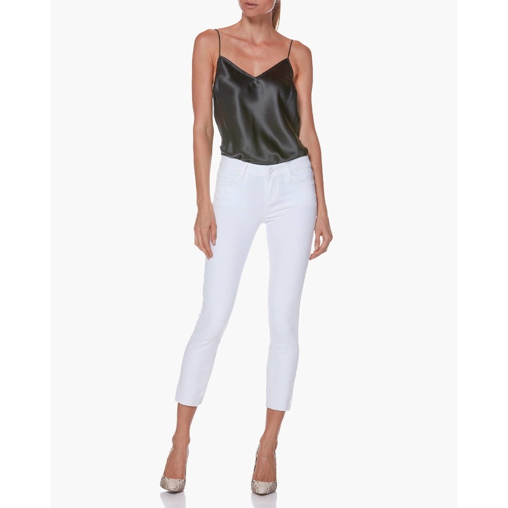 Paige skyline skinny crop frayed hem white jeans